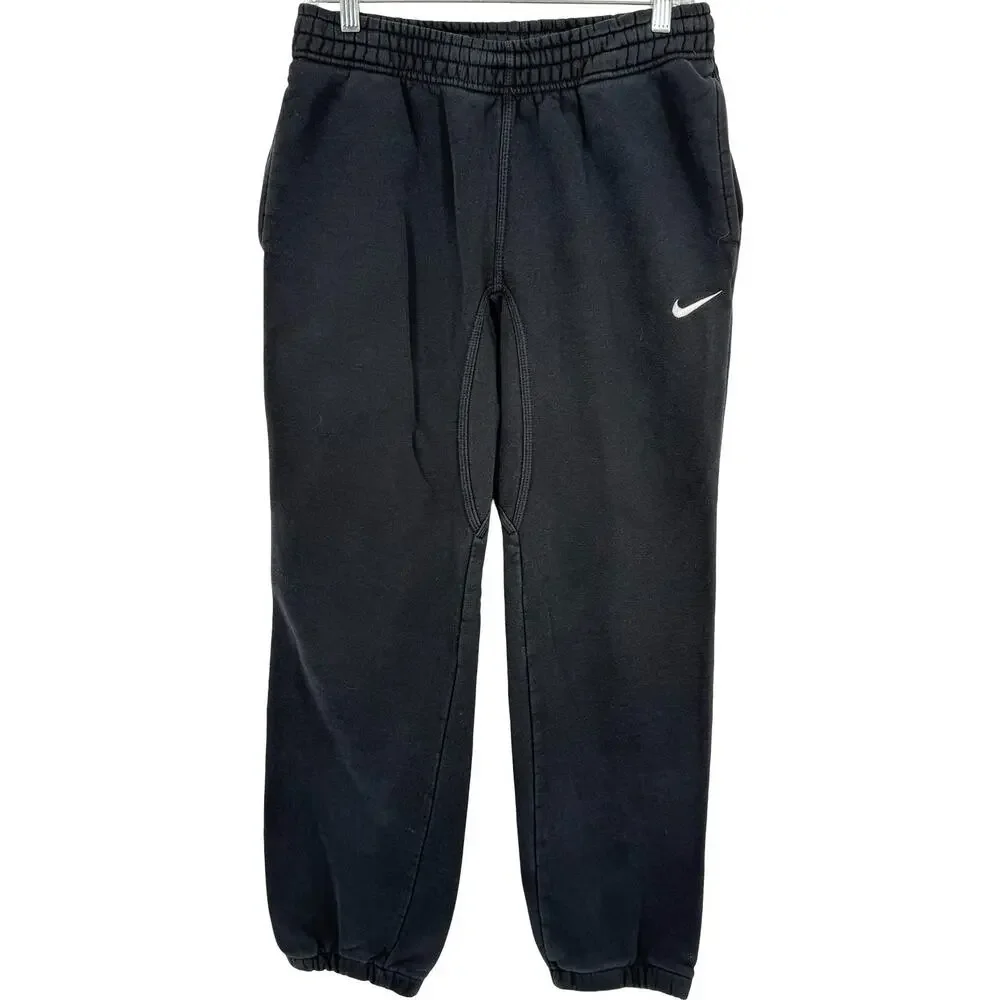 VTG y2k Men's Black Nike Sportswear Active Fleece Sweatpants Joggers Sz S 826425